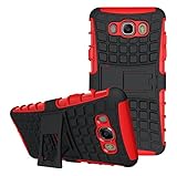 K-Xiang (2016 Version, (Armor Series) Heavy Duty Protection Hybrid Shockproof Dual Layer Protective Case Cover with Stand for Samsung Galaxy J7, Red