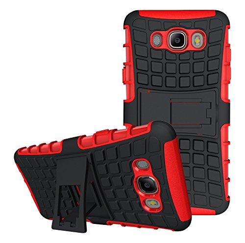 K-Xiang (2016 Version, (Armor Series) Heavy Duty Protection Hybrid Shockproof Dual Layer Protective Case Cover with Stand for Samsung Galaxy J7, Red