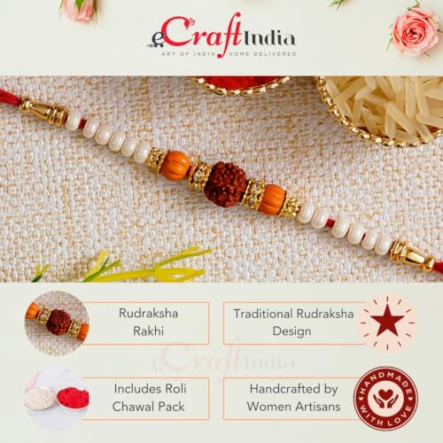 Image of eCraftIndia Red & Golden Set of 5 Om Symbol and Lord Ganesha Designer Religious Rakhi with Roli Chawal Pack
