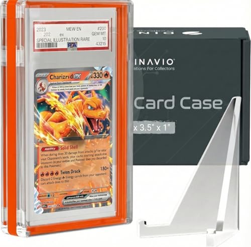 Image of PSA Graded Card Display Acrylic Case for Standard PSA and CGC Slabs - Slab Case - PSA Card Case - Graded Card Display Case - Updated Dimensions - Stand Included (Orange)
