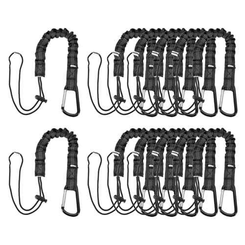 Image of MECCANIXITY Retractable Tool Lanyard 2ft with Single Aluminum Buckle and Adjustable Loop End, Maximum Weight Limit 10KG / 22lb, Safety Fall Protection Tools Leash, Black 12 Pack
