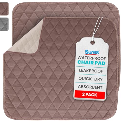Best Incontinence Chair Pads Washable Reusable That Actually Stay in Place 12 Sures Waterproof Chair Pads for Incontinence (22' x 21') - Washable, Waterproof Seat Protector - Chair Protector Seat Cover - Absorbent Pad for Bed, Seat, Car, Wheelchair & Recliner (Brown, 2 Pack)