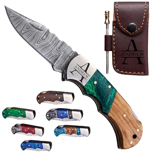 Image of Father's Day Gift for Him, Personalized Wooden Handle Folding Pocket Knife, Custom Gift for Husband, Boyfriend, Dad, Grandpa, Son, Groomsmen, Birthday, Anniversary, Wedding, Retirement Gifts for Men