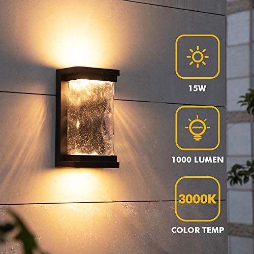 Lutec 1000 Lumen Outdoor Led Wall Light Fixture, Dusk To Dawn Porch Light Wall Sconce With Seeded Glass, Matte Black Wall Lantern Exterior Lighting For House Backyard Patio thumb #1