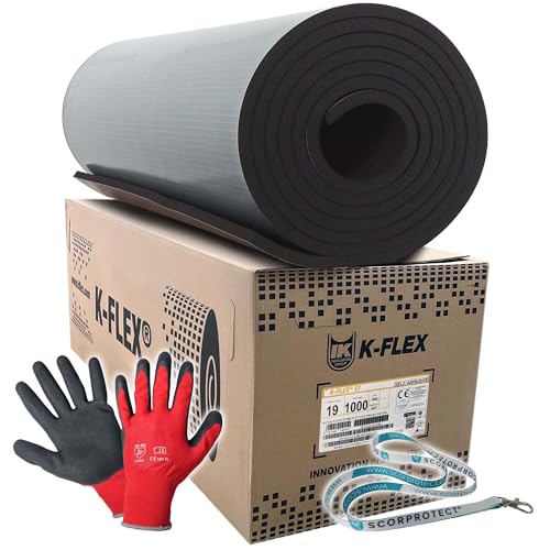 Original K-Flex ST - Placa aislante autoadhesiva + guantes + cordón Scorprotect (negro, grosor de aislamiento 19 mm, 1000 x 6000 mm)