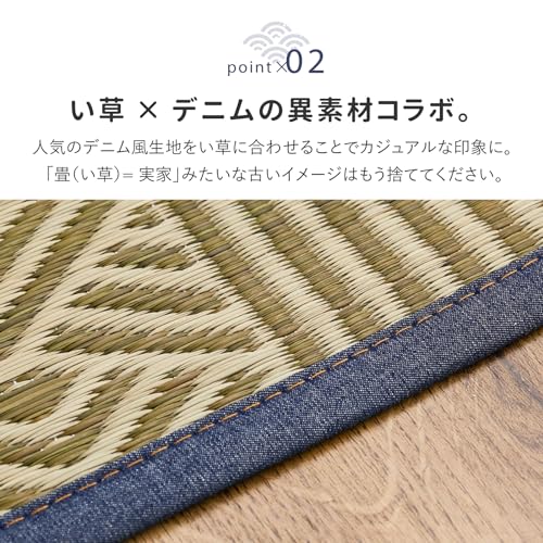 萩原 い草センターラグ 裏貼り ブラック 約176×176cm 「穂まれ」 抗カビ 消臭 抗菌 [3]