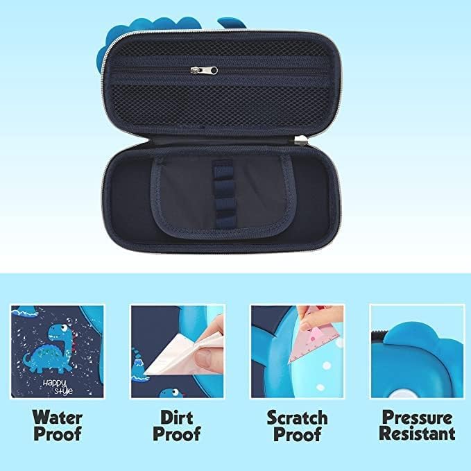 Image of Dinosaur Hardtop Pencil Case with Multiple Compartments - Kids School Supply Organizer Students Stationery Box - Girls Pen Pouch (Small Dinosaur Pouch Blue)