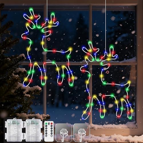 Arespark 2 x Christmas Elk Lights, 90 LED Curtain Lights, 8 Modes...