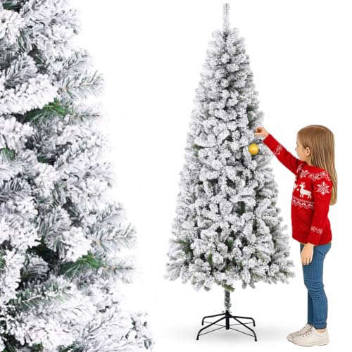 Bakaji Árbol de Navidad de Pino nevado supergrueso con Base en Cruz de Hierro Plegable, Efecto Realista con Ramas de Nieve Apertura de Paraguas (150 cm)