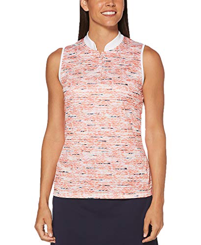 PGA TOUR Printed Mandarin-Collar Sleeveless Golf Polo, Fusion Coral, X-Small
