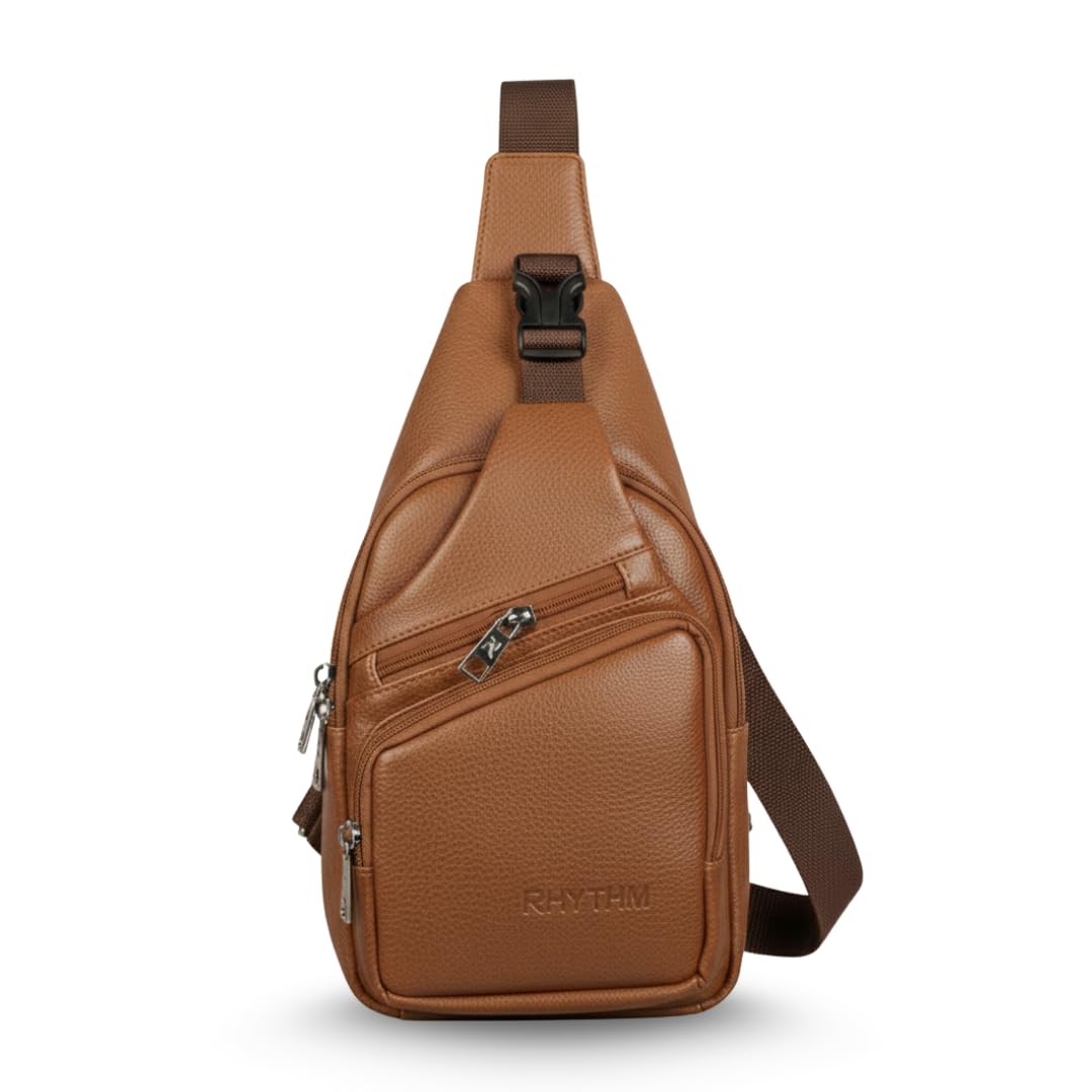 Vegan Leather Sling Bag Crossbody Chest Bag Adjustable Shoulder Strap 4 Multiple Compartments-image-22