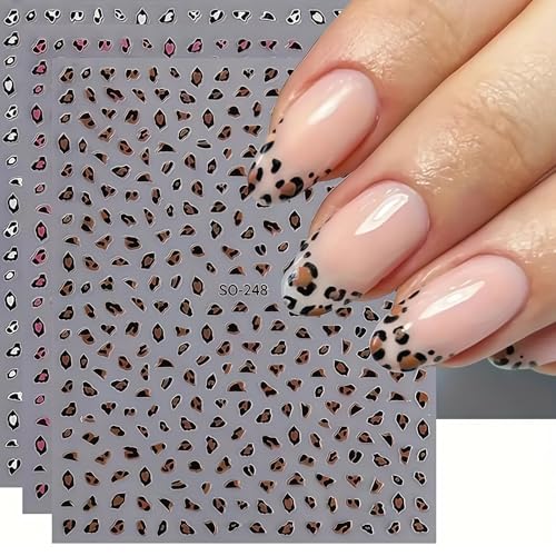 6 sheets leopard nail stickers self-adhesive in pink brown white design autumn decor nail design stickers for artificial nails