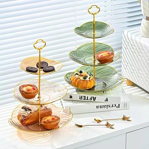 Image of Jamboree 3 Layers Golden Plated Plastic Cupcake Stand Dessert Plate Mini Cake Fruit Candy Display Tower Reusable Layered Set (Flower Cake Stand)