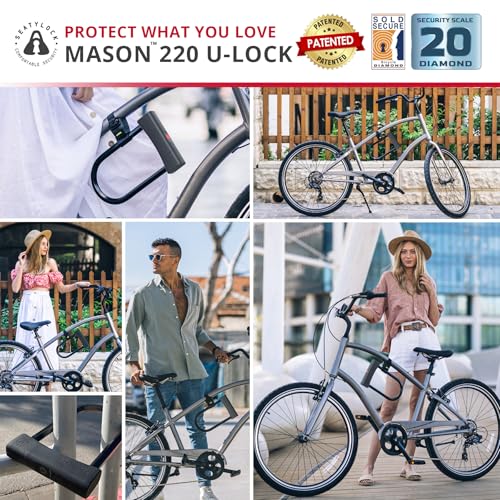 Image of Seatylock Mason Bike U Lock - Patented Heavy Duty Anti Theft Diamond Secure ULock - Ultra Security Bicycle Safety Tool with Keys for City Electric or Mountain Bikes and Scooters