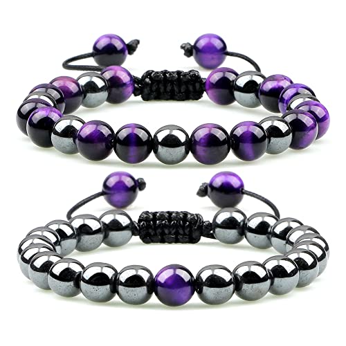 Pulseras de ojo de tigre y hematita hechas a mano ajustables