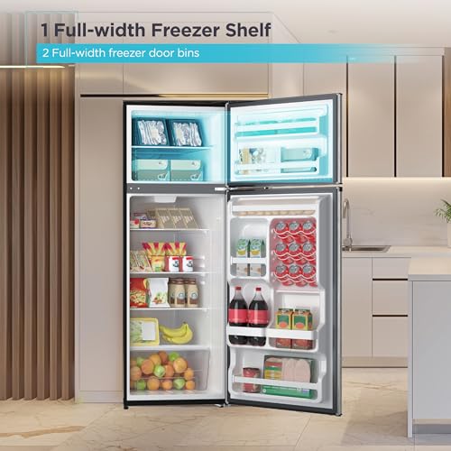 Image of BLACK+DECKER 12 Cu. Ft. Top Mount Refrigerator with Freezer, 2 Door Fridge with Top Freezer and Adjustable Temperature Control, For Homes and Apartments, BDA12GLAS, Stainless Steel Look