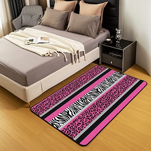 Loussiesd Leopard Living Room Rugs Area Rug Pink Black White Stripe Accent Rug Set for Cheetah Indoor Floor Mat Non-slip Safari Animal Zebra Print Non Slip Area Runner Rug 150 * 200cm - Image 4
