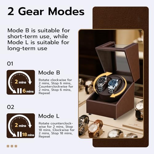 Image of Mcbazel Watch Winder for Automatic Watches, Double Automatic Watch Winder Box with Quiet Japan-made Motor, Automatic Watch Display Storage Rotation Wristwatch Box with 2 Slots (Brown PU Leather)