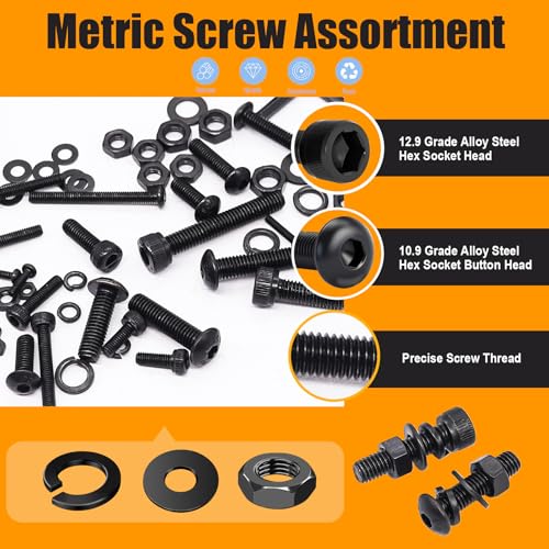 Image of weideer 3160PCS Metric Flange Bolt Assortment,Metric Screw Assortment,12.9 Alloy Hex Socket Head&10.9 Alloy Hex Button Head&10.9 Flange Hex Nuts and Bolts,M2 M3 M4 M5 (4-30mm) M6x1.0 M8x1.25 M10x1.5