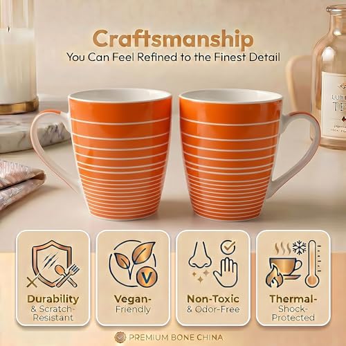 Image of UPC Premium Bone China Coffee Mug Set of 2 | Elegant Ceramic Tea & Coffee Cups for Home, Office & Cafe | Lightweight, Durable, Microwave & Dishwasher Safe Mug Set | Luxury Drinkware Collection