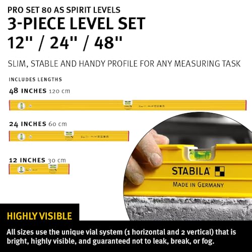 Image of STABILA PRO SET 80 AS Spirit Level Set, includes: 48, 24, and 12 Inch Levels Plus Carrying Case, Cat. Number 29840