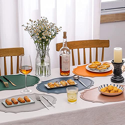 Leather Washable Placemats, Yellow Thick Faux Leather Heat Resistant Elliptical Shape Table Mats,Waterproof Non-Slip Easy To Clean Place Mat For Kitchen Coffee Dining Room Table Set Of 6 #TOP6