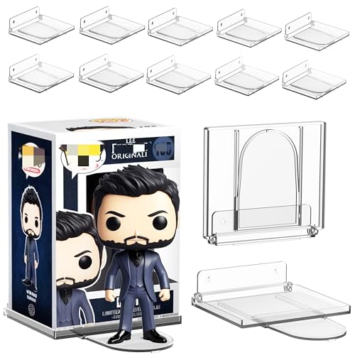 NLDSDSPH 10-Pack Collapsible Acrylic Shelf Compatible with Funko Pop Figure Collection Case (4.5 x 3.5) Or Display Case for Boxed Characters (Clear)