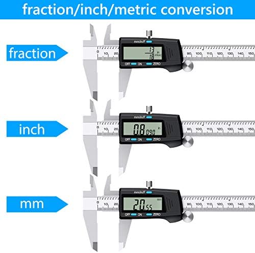 Digital Vernier Caliper,eSynic Popular 150mm Electronic Vernier Caliper Stainless Steel Digital Caliper Supports Fractions/Inch/Metric Conversion with LCD Screen for Designers Engineers etc