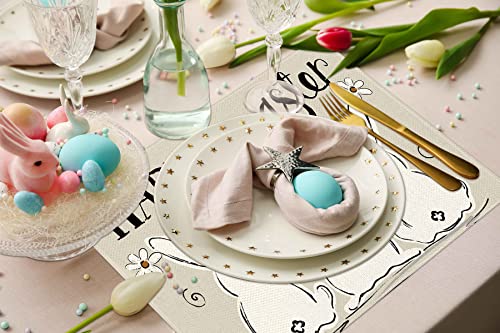 Happy Easter Bunny Placemats Set Of 4,12X18 Inch Cartton Rabbit Heat-Resistant Place Mats,Seasonal Table Decors For Farmhouse Kitchen Dining Holiday Party #TOP1