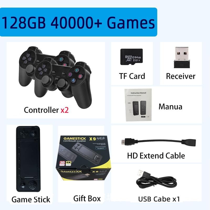 Miniatura 5 de X9 Retro Game Stick, consola de videojuegos 4K HDMI HD Plug and Play con más de 60000 juegos (256 G), con controladores inalámbricos 2.4G,