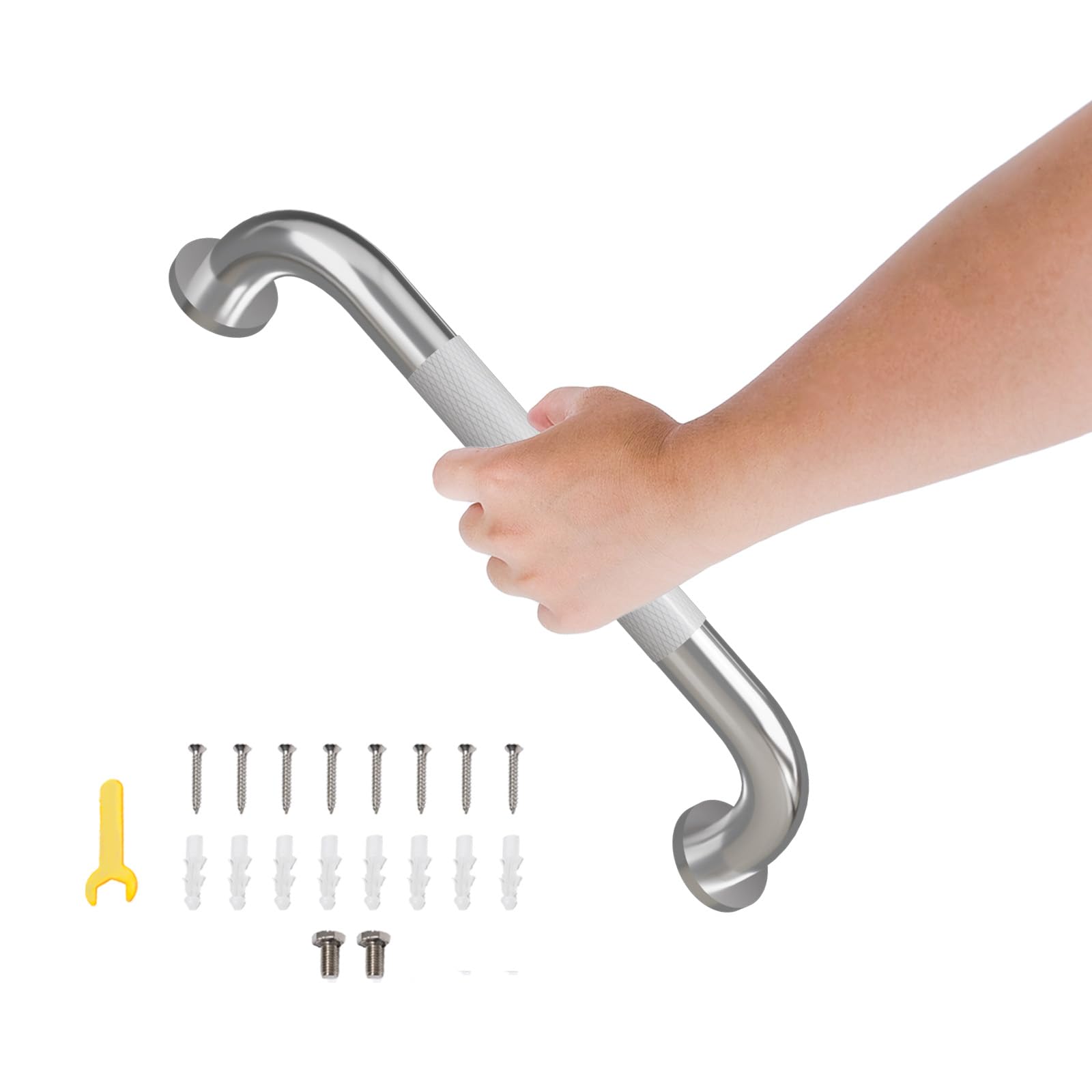 Barre d'équilibre de bain design en acier inox avec poignée de sécurité moletée