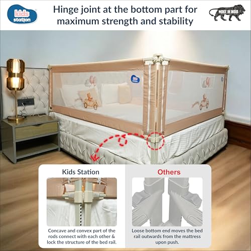 Image of Kids Station 3 Side Premium Bed Rail Guard (6.6ftx6ftx6.6ft / 200cmx180cmx200cm), Bed Railing for Baby Safety, Kids Toddler Bed Protector Side Walls, Adjustable Height, Portable & Foldable (Beige)