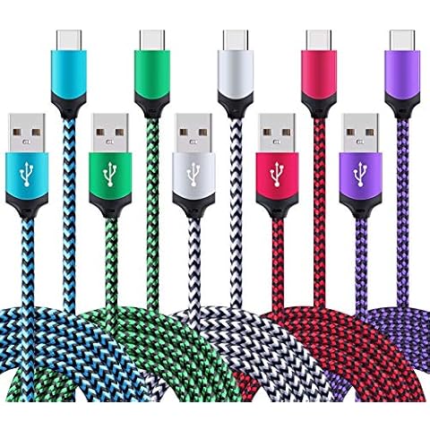 5Pack 6ft Fast USB Type C Cable Phone Charger Cord for Samsung Galaxy S24 S23 S22 S21 S20 FE Ultra S10 S10+ S9 S8 Plus Note 20 Ultra 10 9 8 A51 A71 A53 A14 5G, LG G5 G6 G7 G8 V60 LG Stylo 4/5/6 Cover