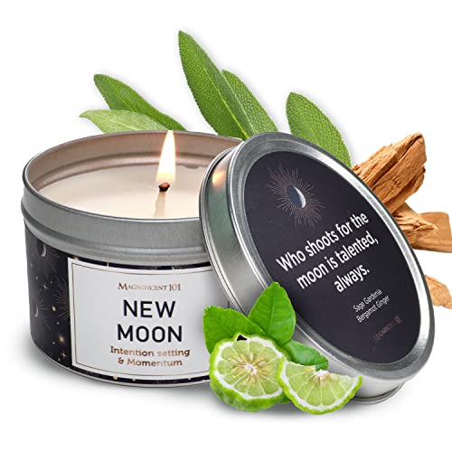 Magnificent 101 New Moon Aromatherapy Candle - Sage, Bergamot, Sandalwood Scented Natural Soybean Wax Tin Candle #TOP12