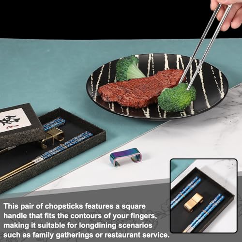 Palillos de acero inoxidable oro azul de alta calidad con elegantes soportes dorados de mesa 5