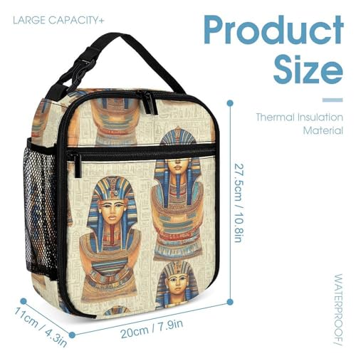 Vintage Ancient Egyptian Pharaoh Statue Backpack Shoulder Bags Lunch Bag Pencil Case Box 3 Set Daypack Cute4