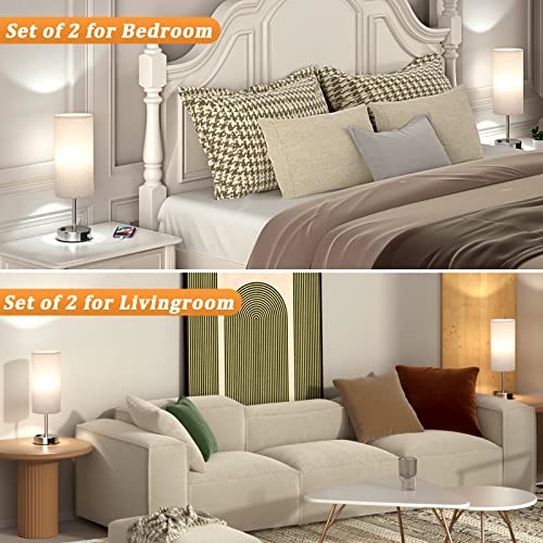 Cream Touch Lamps For Bedrooms Set Of 2-3 Way Bedroom Lamps For Nightstand, Modern End Table Lamp With Usb C Ports Outlets, Two Dimmable Bed Side Lamps For Living Room, Night Stand Light (Cream) #TOP3