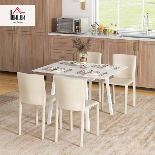 HOMCOM Solid Wood Folding Dining Table, Drop Leaf Table for 2-4 People, Rectangle Kitchen Table for Small Space, White - Image 2