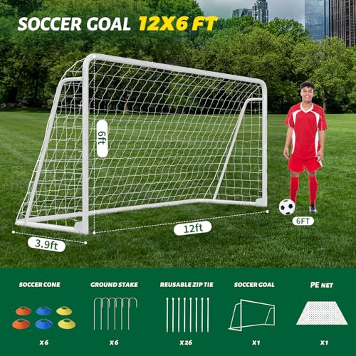 NAIZEA Soccer Goals - 12x6FT Soccer Goals for Backyard Training- Portable Metal Soccer Net for Youth & Adults - Heavy Duty Steel for Indoor Outdoor Games & Practice by NAIZEA - Image 3