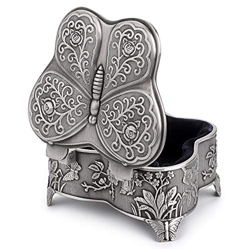 Hipiwe Vintage Metal Jewelry Trinket Box - Butterfly Shape Jewelry Organizer Treasure Chest Ring Holder, Earrings Necklace Storage Box Keepsake Box For Girls Women #TOP3