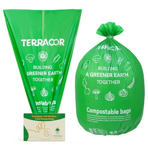 TERRACOR 13 Gallon Compostable Trash Bags,50 Count, Heavy Duty Tall