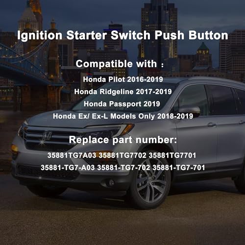 Renesemee Ignition Starter Switch Compatible with Honda Pilot Ridgeline Passport 2016 2017 2018 2019 Engine Start Stop Button Replaces# 35881-TG7-A03 35881-TG7-702 35881-TG7-701 - Image 3