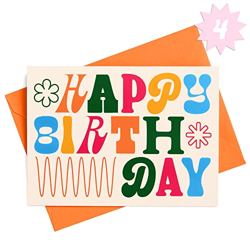 Image of xo, Fetti Happy Birthday Party Card Set - 4 pcs | Bday Girl Blank Cards, HBD, 70s Party, Funky, Groovy