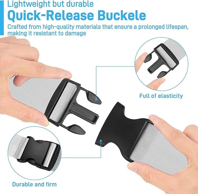 Image of Luggage Straps: Secure Your Belongings, Made Seat Belt Material Size 2 inch X6.5FT Color + 1 ADD A Baggage Belt(1 inchX20 inch Black) (Grey, 4 Pack)