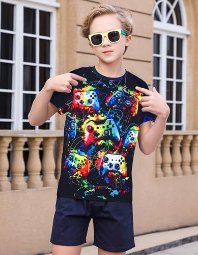 Boys Girls Neon Shirt Short Sleeve Cool 3D Graphic Print Neon Game Summer Tees Tops for 8-12 Years2