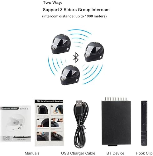 Miniatura 3 de Martian Casco Bluetooth para motocicleta, modular, abatible, cara completa, doble visera, auriculares de intercomunicación Bluetooth integrados