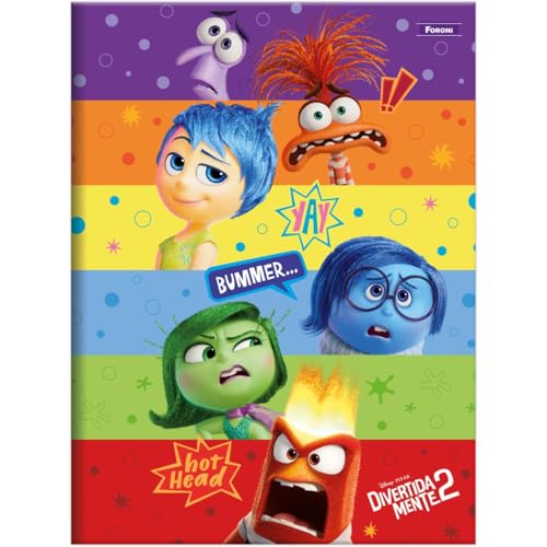 Kit de Cadernos Brochurão, Capa Dura, Divertidamente, 80 Folhas, Embalagem com 5 Unidades, Foroni