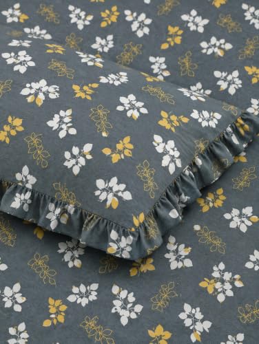 Image of 380 TC Premium Glace Cotton Elastic Fitted Bedsheet King Size with 2 Pillow Covers King Size | Double Bed with All Around Elastic (Green Gary, Fitted - 72 inchx78 inch King)