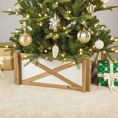 Collier de sapin de Noël en bois Glitzhome cache-pied blanc 62cm