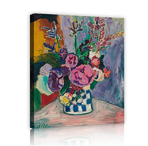 Art mural de peintures célèbres avec pivoines et cadre en bois
